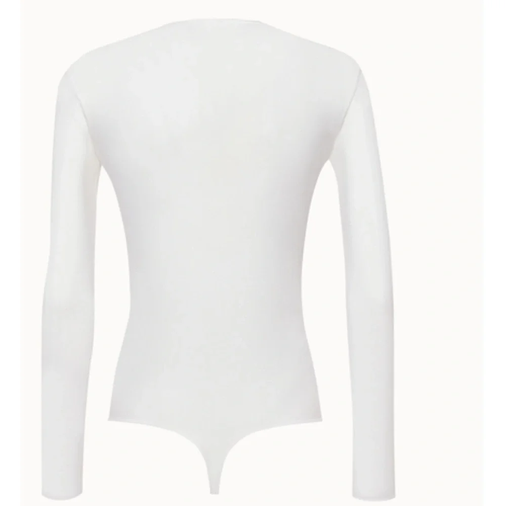 Wolford White Ribbed Long Sleeve Henley Bodysuit - Picture 4 of 16